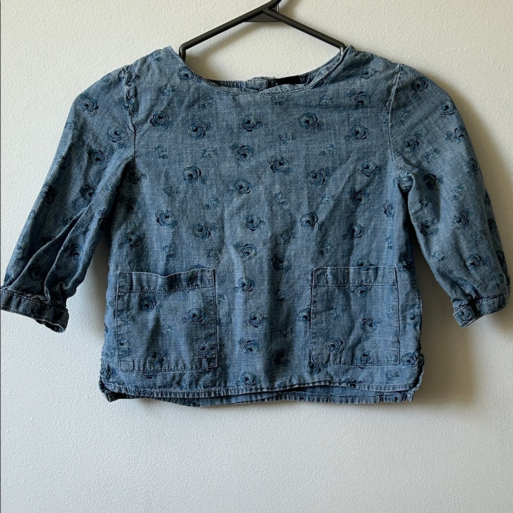 GAP Girls' Denim Floral Embroidered Top - Blue